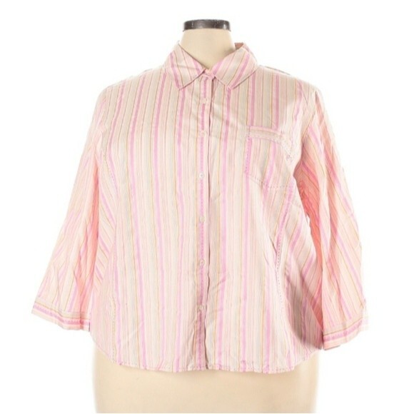 $104 sigrid olsen Silk shirt 24w 3x blouse top pink striped summer career luxury - Picture 1 of 6